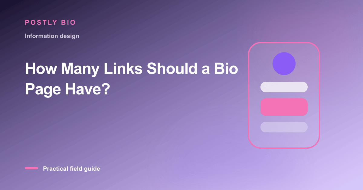 Branded illustration for “How Many Links Should a Bio Page Have?” with a focused mobile Bio Page layout