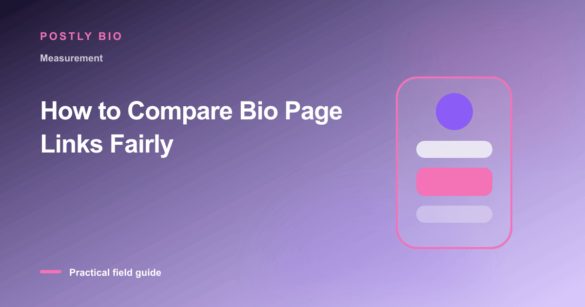 Branded illustration for “How to Compare Bio Page Links Fairly” with a focused mobile Bio Page layout