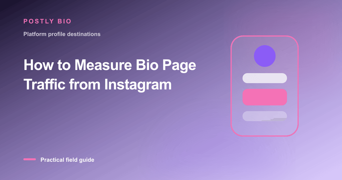 Branded illustration for “How to Measure Bio Page Traffic from Instagram” with a focused mobile Bio Page layout