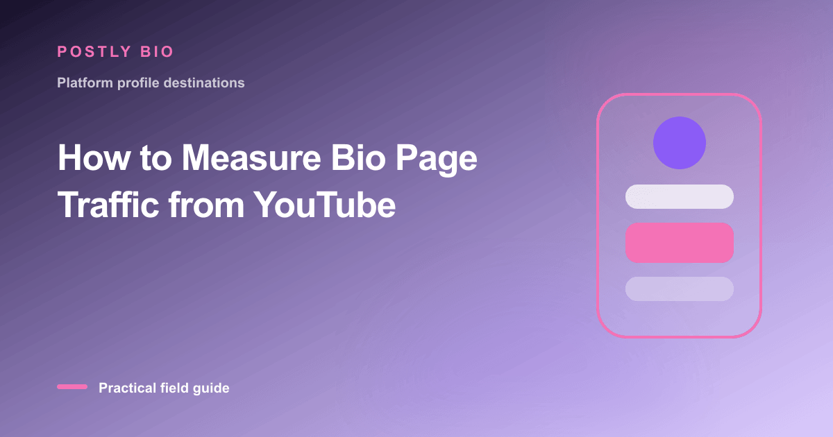 Branded illustration for “How to Measure Bio Page Traffic from YouTube” with a focused mobile Bio Page layout